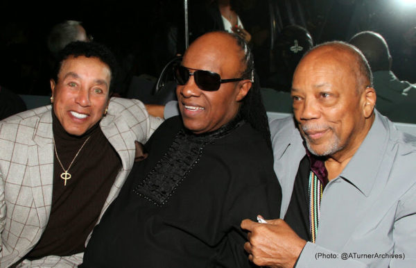 Smokey Robinson, Stevie Wonder and Quincy Jones attend Stevie Wonder's 65TH Surprise Birthday Celebration