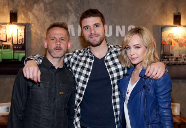"AUSTIN, TX - MARCH 11: (L-R) Actors Dominic Monaghan, Nathan Parsons, and Ksenia Solo attend The Samsung Studio at SXSW 2016 on March 11, 2016 in Austin, Texas. (Photo by Jonathan Leibson/Getty Images for Samsung)"
