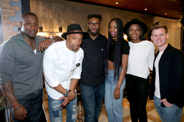 "AUSTIN, TX - MARCH 12: (L-R) Actors Thomas Q. Jones and Dorian Missick, director Matthew Cherry, actors Xosha Roquemore, Capri Samson, and Jake Mclean attend The Samsung Studio at SXSW 2016 on March 12, 2016 in Austin, Texas. (Photo by Jonathan Leibson/Getty Images for Samsung)"