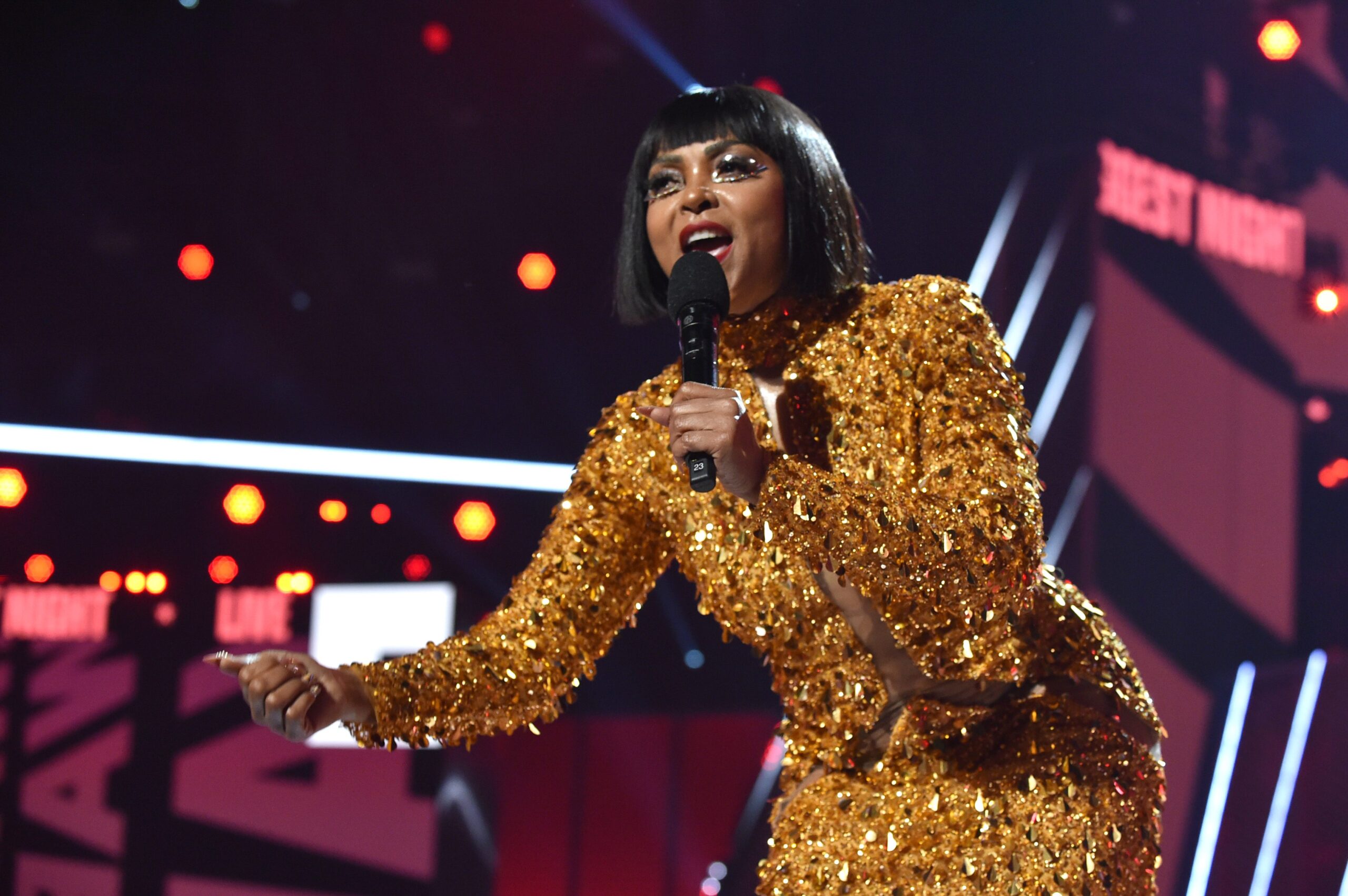 LOS ANGELES, CALIFORNIA - JUNE 26: Host Taraji P. Henson speaks onstage during the 2022 BET Awards at Microsoft Theater on June 26, 2022 in Los Angeles, California. (Photo by Aaron J. Thornton/Getty Images for BET)