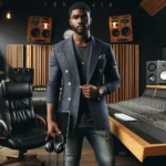 DALL·E 2024 04 03 20.38.49 A confident black entrepreneur in the music industry is depicted standing in a modern music studio. He is wearing casual business attire consisting o » Promotion